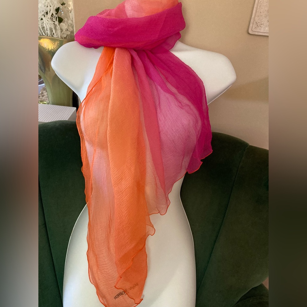 Marc Rozier silk scarf/wrap, pink and orange